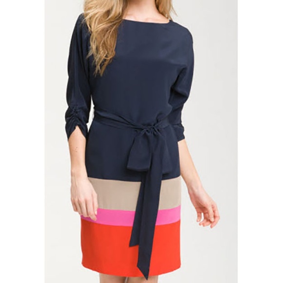 ELIZA J Colorblock Silk Dress - 10 - Picture 1 of 8